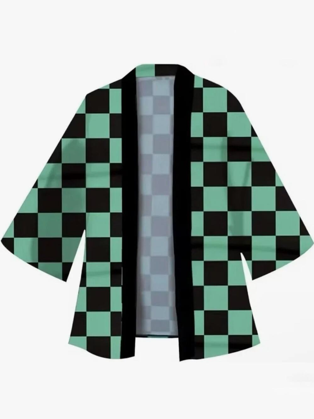 Demon Slayer Tanjiro Green Black Checkered Coat Cosplay Cloak Costume Large